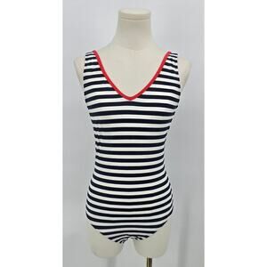 Boden Navy/White Jump In VNeck One Piece Suit Preppy Modern Coastal